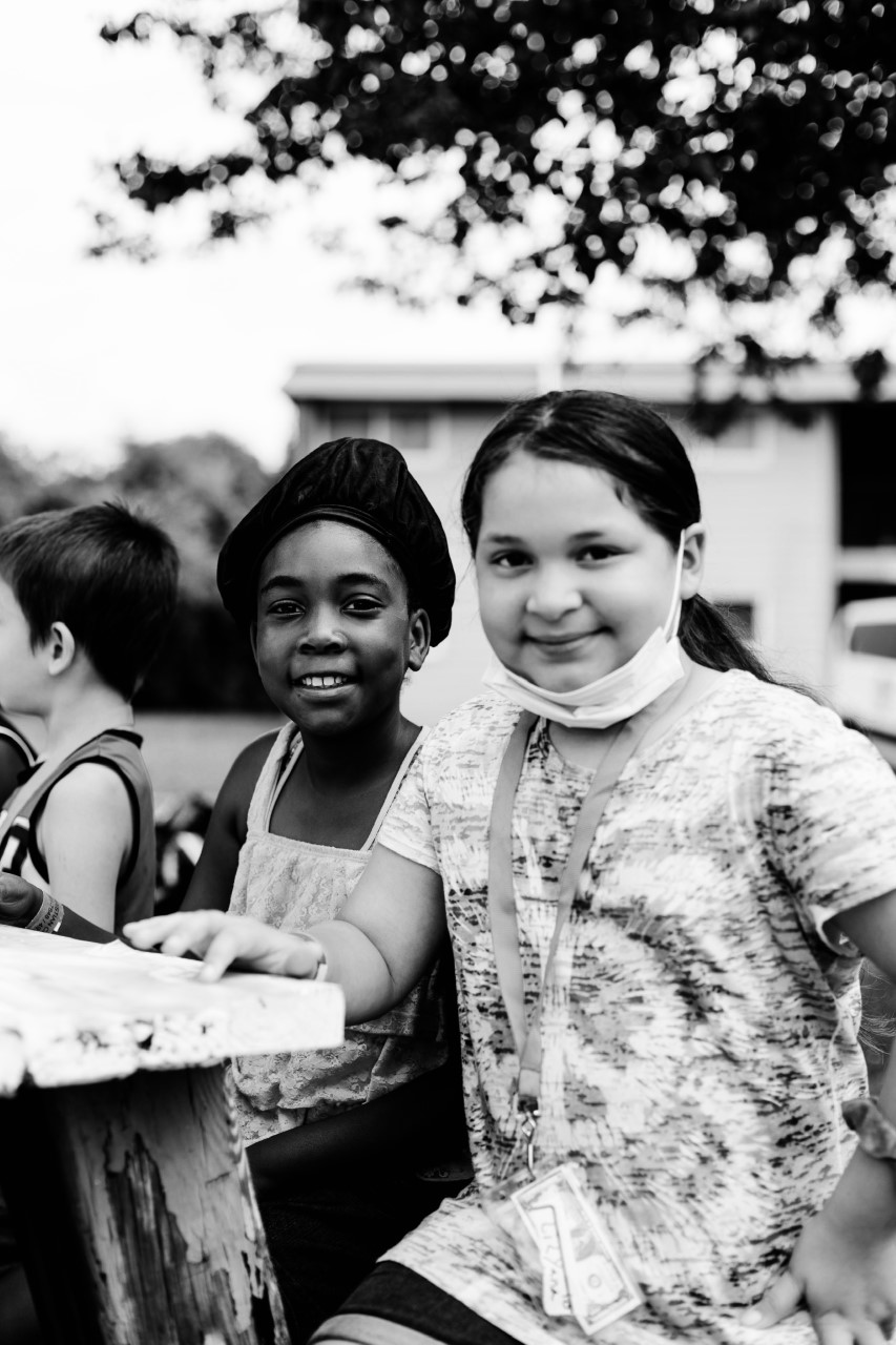 Summer camp girls in black and white